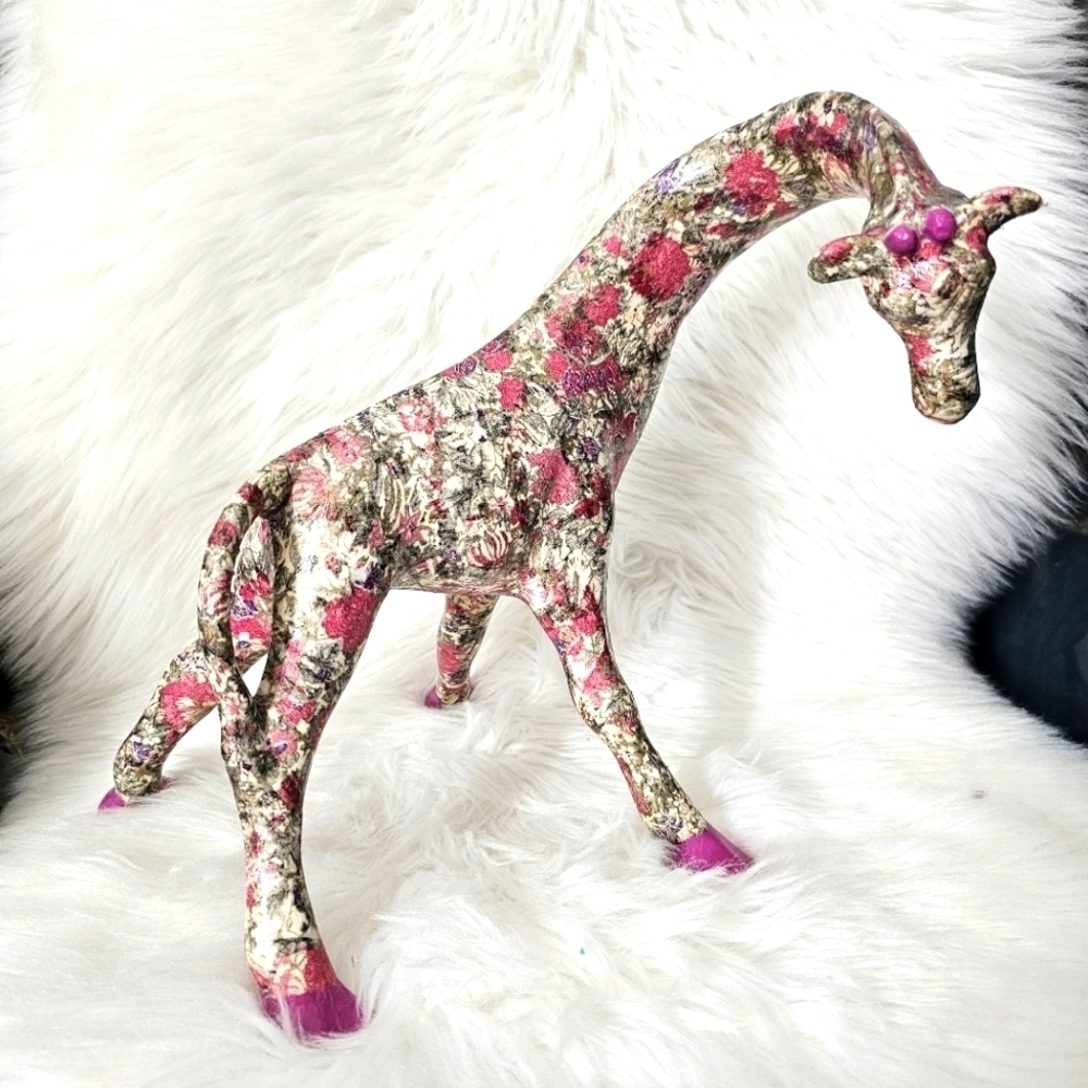 Giraffe pink colorful handmade decoupage   fun safari  decorative sculpture